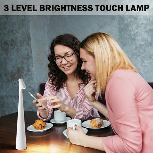 Rechargeable Table Lamp Cordless, Battery Operated Portable Table Lamps 3 Color Dimmable Desk Lamp LED Metal Modern Night Light for Bedroom Living Room Office Indoor Outdoor Couple Dinner (White) - Image 6