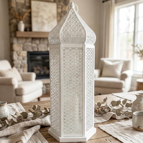 Vela Lanterns Decorative Indoor Tall White Floor Lantern, Extra Large by VelaCandleLanterns