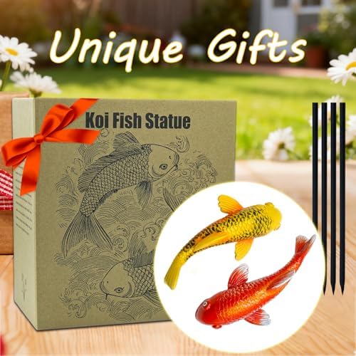 Set of 2 Koi Fish Garden Stakes, Red & Gold Resin Sculptures, Weatherproof Outdoor Patio Pond Decor, Feng Shui Yard Art, Easy Setup Gift(B&Y) - Image 4