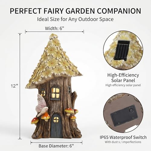 Topadorn Solar Fairy House Garden Statue, 12" Resin Cottage with LED Light - Image 5