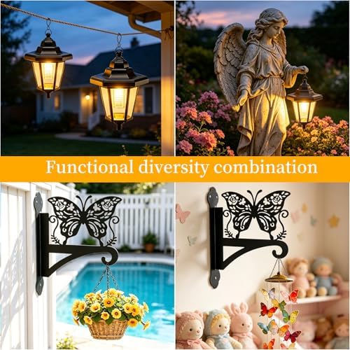 VOOKRY Solar Wall Lanterns Outdoor, Waterproof 2 Pack Hanging Lights with Butterfly Hooks, Wall Mount Sconce with 3 Solar Panels for Patio Porch Yard Garden Decor, Dusk to Dawn 2700K Warm White - Image 5