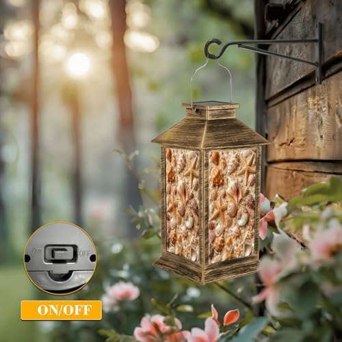 Solar Lantern Outdoor Waterproof Seashell Garden Decor LED Hanging Solar Lights Tabletop Lamp Gifts for Women Mom Outside Yard Patio Porch - Image 5