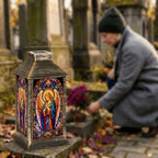 Solar Lantern Vibrant Stained Glass Art Praying Angel Garden Hanging Lantern Waterproof Solar Powered Lighting Outdoor Table Lamp for Patio Yard Memorial Gifts Grave Decorations for Cemetery - Image 7