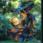 Cute Witch Reading Books Acrylic Suncatcher by AVAGAN