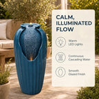 Teamson Home 32 in. Outdoor Contemporary Glazed Contoured Vase Water Fountain with LED Lights to Create a Calming Oasis in Gardens and Landscaping, on Patios, Balconies, Lawns, Teal Blue - Image 3