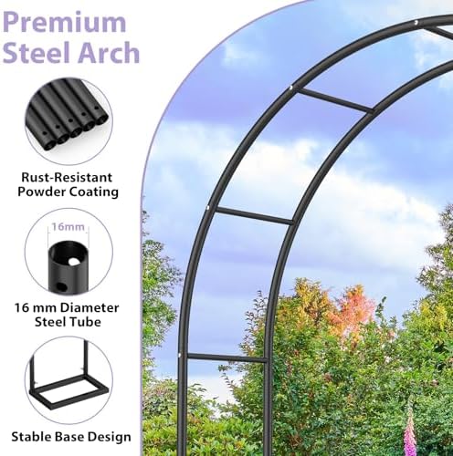 Sunexinlo Garden Arch Trellis with Base, 5.3'W x 7.6'H or 7.9'W x 6.3'H Wedding Arch, Metal Garden Trellis for Climbing Plants Outdoor Wedding Christmas Bridal Party Decoration, Black - Image 3