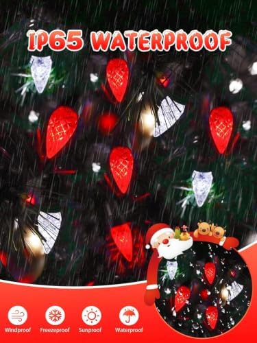 C6 Solar Christmas Lights Outdoor 33FT 100 LED String Lights Red White - Image 2