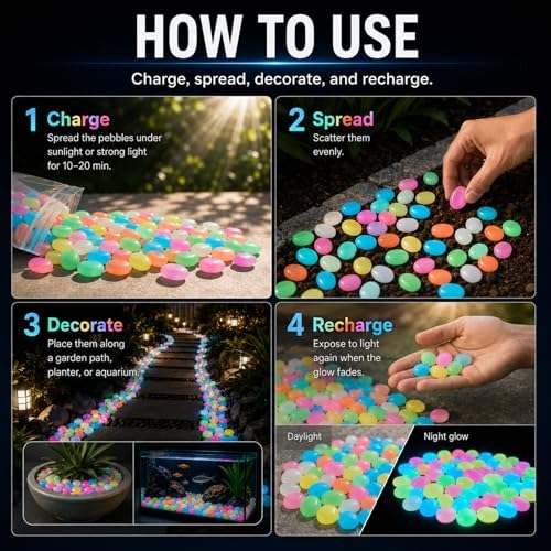 Glow in the Dark Rocks for Garden Decor, Luminous Pebbles for Aquarium Fish Tank, Outdoor Walkway, Patio, Planter and Yard Decoration (Multicolor 600PCS) - Image 6