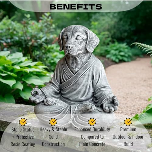 OLOMA Concrete Meditation Dog Statue Heavy Solid Stone Sculpture Weather Resistant Outdoor Indoor Yard Patio Accent Decor Feature Decorative Garden Accent Feature - Image 3