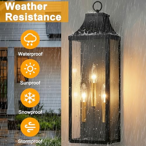 24" Extra Large Outdoor Wall Lights 2-Pack, Black Outside Wall Sconce - Image 2