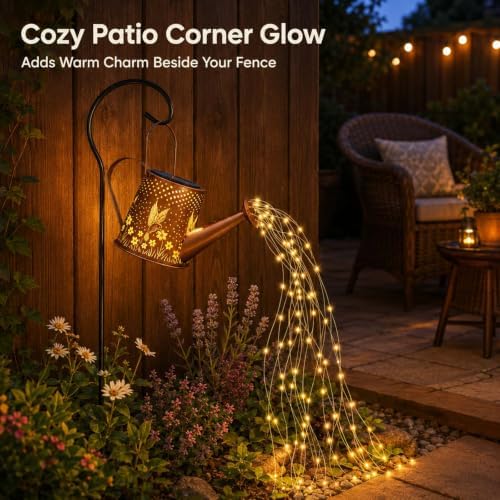 Solar Watering Can Lantern,Large Size,LED String Lights,Hummingbird - Image 2