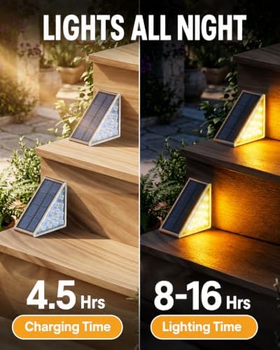 Solar Step Lights Outdoor Waterproof, 6 Pack Solar Stair Lights Outdoor IP67 Dusk to Dawn, Warm 3000K Outdoor Step Lights, Solar Lights for Steps and Stairs, Deck Steps, Patio Stairs, Porch Steps - Image 5