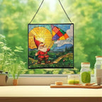 Kite String Gnome Stained Glass Suncatcher – Square Hanging Window Panel for Home or Greenhouse – Whimsical Glass Art Gift for Garden Lovers, Christmas, Halloween, Father Days 82ELcz - Image 2