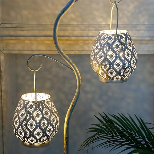 TRIROCKS Set of 12 Moroccan Decorative Lamps 8'' High Battery Powered Cordless Lamp Metal Table Lamps with Fairy Lights Bulb for Home Room Garden Yard Party Events Tabletop Indoor Outdoor(White) - Image 4