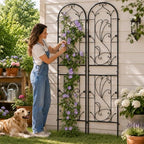 2-Pack 87" x 20" Sunflower Scroll Arch Black Metal Garden Trellises - Image 3