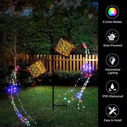 MEREAR Solar Watering Can Lights Outdoor with 8 Multi-Color Changing Modes, IP65 Waterproof Landscape Light Garden Decor, One Pole Two Lights Outside Decorations for Lawn, Backyard, Patio, Chrismas - Image 2