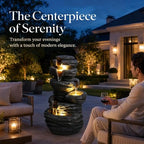 Outdoor Water Fountain with LED Lights, 25.6" Cascading Water Feature with Planter, Freestanding Modern Garden Fountain for Patio, Balcony, Backyard, Porch, Housewarming Gift - Image 3