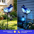 32.7in Blue Metal Butterfly Solar Garden Light with Hanging Solar Lantern - Image 2