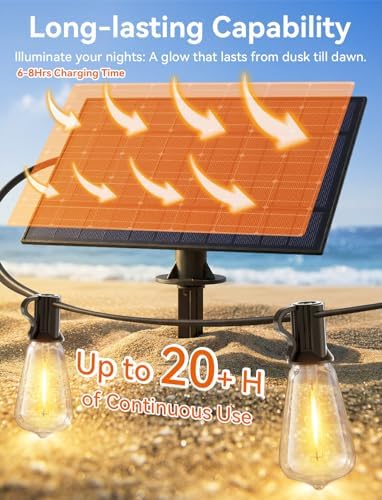 Brightever 150FT Solar String Lights Outdoor Waterproof with Remot, 55+2 Shatterproof ST38 LED Bulbs, Dimmable & 3 Lighting Modes, Warm White Solar Patio Lights for Balcony, Deck, Wedding - Image 3