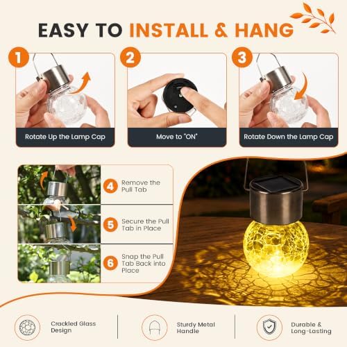 GIGALUMI Solar Lights Outdoor Hanging Lantern Garden Decor for Outside 12Pc - Image 3