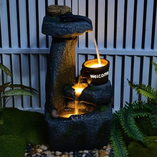 33" Outdoor Garden Water Fountain with Lights, 4 Tiers Water Feature - Image 5