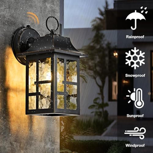 OKELI 2-Pack Dusk to Dawn Exterior Lighting Fixture, Farmhouse Outdoor Wall Lights with Ripple Glass, Aluminum Porch Light Wall Mount, Anti-Rust Outside Wall Sconce for House, Garage(Black&Gold-Trim) - Image 2