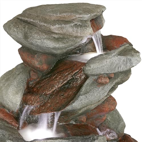 Alpine Corporation WIN1548 Outdoor Floor Cascading Stone Fountain with LED Lights, Tiered Garden Water Fountain, 53" H, Gray - Image 4