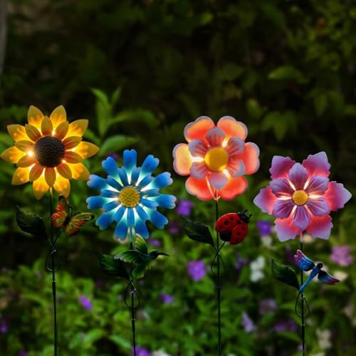 4 Pack Outdoor Solar Lights,Outdoor Waterproof Metal Art Stick Flowers,Garden Decor for Women Mom Grandma Halloween Hanging Metal Stakes Lights for Garden,Lawn,Patio - Image 5