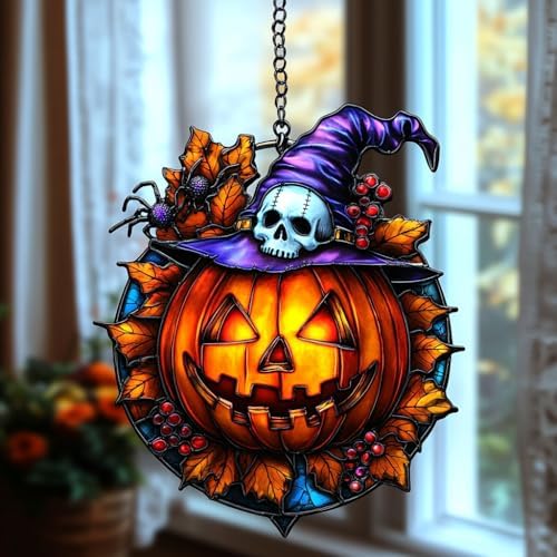 Witch Jack-o'-Lantern Spider Acrylic Suncatcher by AVAGAN