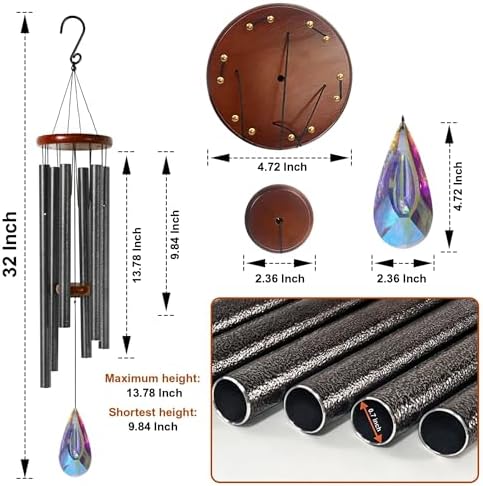 2in1 Design Luxury Beautiful Wind Chimes & Suncatcher, Deep Tone Wind Chime with Sun Catcher Prism for Window Patio Decor Crystal Wind Chimes for Outside Garden Gifts Women Gifts Unisex 32" - Image 2