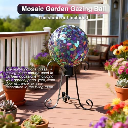 VOREEN Mosaic Gazing Ball Outdoor, 10 Inch Purple Iridescent Glass Garden Globe, Decorative Garden Ball for Yard Lawn Patio Decor - Image 4
