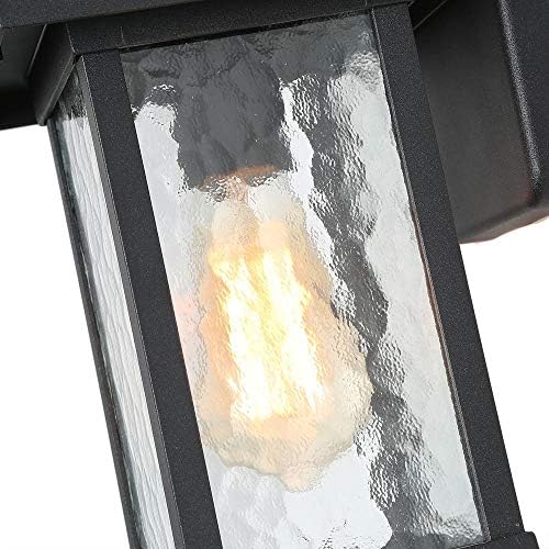 LALUZ Rectangle Outdoor Light Fixtures Wall Mount, Weatherproof Outdoor Wall Lights with Ripple Glass Panes, A03321S Anti-Rust Porch Light for Patio, Yard, Garage, Front Door, Matte Black Finish - Image 7
