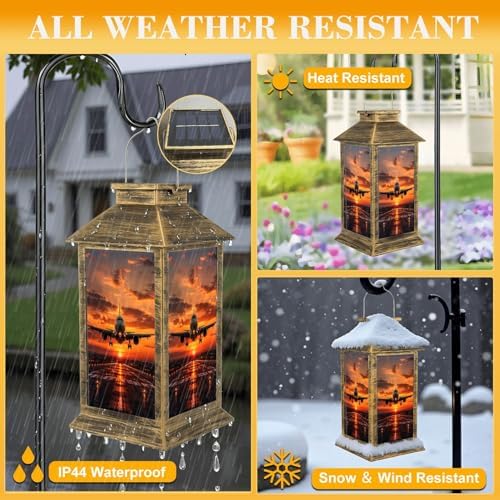 Solar Lantern Outdoor Waterproof Passenger Airplane Taking Off Sunset Garden Decor LED Hanging Solar Lights Tabletop Lamp Gifts for Women Mom Outside Yard Patio Porch - Image 3