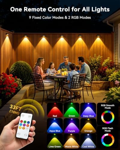 12 Pack Solar Fence Lights Outdoor with Remote Control 60LM Black - Image 2