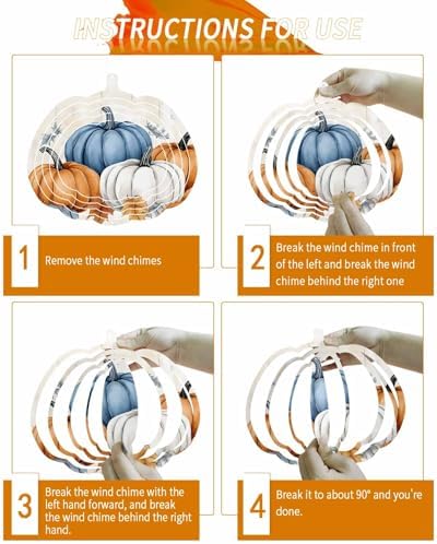 Fall Wind Spinners for Yard and Garden Orange Blue Pumpkin Wind Spinner Autumn Harvest 3D Metal Stainless Steel Pumpkin Wind Sculptures Chimes Outdoor Patio Thanksgiving Hanging Ornament 12 Inch - Image 4