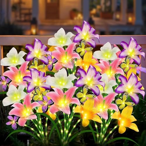 6 Pack Solar Garden Lights LED Solar Lilies Flower Lights, Yard Patio Pathway Decoration High Flexibility Copper Wire Handmade Silk Artificial Flowers Never Wither, Gift for Family, Friends by yulloyello