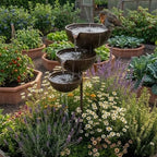 Rain Catcher Bird Bath Tiered, 3 Tiered Rain Catcher Birdbath Copper Patina, Rust Patina Metal Rain Catcher Garden Stake with Water Bowl, Bird Water Bowl Feeder for Yards,Lawns,Gardens Decoration (B) - Image 5