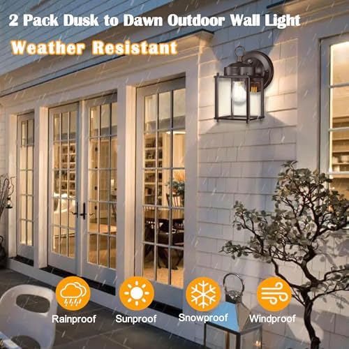 Outdoor Wall Light Fixture, Metal Glass, Bronze, 4 Pack - Image 3