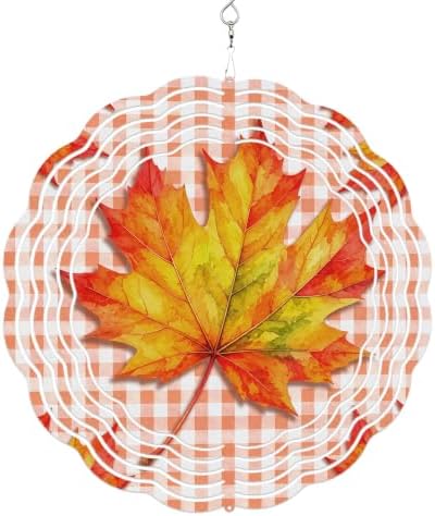 12 Inch Maple Leaves Fall Wind Spinner for Yard and Garden, Thanksgiving Checkered Farmhouse Art Hanging Ornaments Outdoor 3D Kinetic Wind Sculpture Spinners Indoor Outdoor Patio Décor Ornaments Gift by Unknown