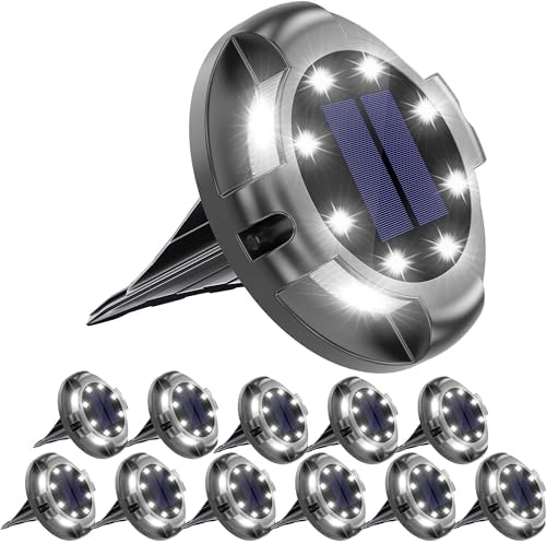 Biling Solar Ground Lights Uplight Sidelight Waterproof 12 Pack White by biling