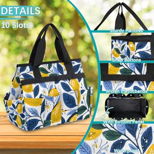 Lemon Style Garden Tool Bag Tote for Men Women Multiple Pockets Wide Mouth Heavy Duty Waterproof Tool Organizer Bag for Outdoor Lawn Yard Portable Gardening Storage With Elasticbands - Image 4