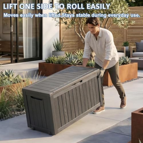 EasyUp Outdoor Storage Box 100 Gallon Waterproof Resin Deck Boxes Black - Image 5