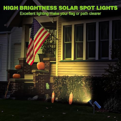 DBF Solar Lights Outdoor, 600LM Solar Spotlights Outdoor Waterproof, 2 Brightness Mode Adjustable 18 LED Flag Pole Light for Garden Yard Patio Landscape Driveway Garage Pool(Warm White, 2 Pack) - Image 4