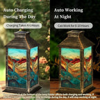 Solar Lantern Western Landscape Stained Glass Cactus Turquoise Outdoor Waterproof Garden Hanging Lantern Solar Powered Lighting Outside Table Lamp for Patio Deck Camping 1 Pack - Image 3