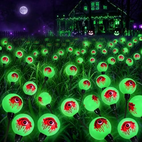 EEW Solar Halloween Decorations Outdoor 6 Pack 36 LED Eyeball Lights Green by EEW