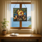 Forest Reading Gnome Stained Glass Suncatcher – Square Hanging Window Panel for Home or Greenhouse – Whimsical Glass Art Gift for Garden Lovers, Christmas, Halloween, Father Days EHxYe2 - Image 6