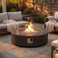 COSIEST 42 inch Outdoor Propane Fire Pit Coffee Table w Concrete Round Base Patio Heater, Certified, 50,000 BTU Stainless Steel Burner, Free Lava Rocks, Wind Guard, Rain Cover by COSIEST