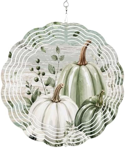 10 Inch Sage Green Pumpkins Fall Wind Spinner for Yard and Garden, Farmhouse Wooden Thanksgiving Hanging Ornaments Outdoor 3D Kinetic Wind Sculpture Spinners Indoor Outdoor Patio Décor Ornaments Gift by Unknown