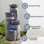 19.7" Tall Outdoor Water Fountain, 5 Tier Cascading Bowls and Stacked Water Fountain with LED Lights, for Yard Décor, Backyard, Patio and Deck (31.5'') - Image 4