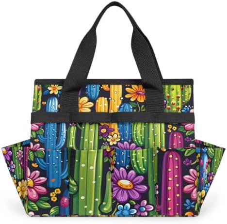 Colorful Cactus Flower Garden Tool Bag with Hard Bottom and 10 Pockets by Unknown